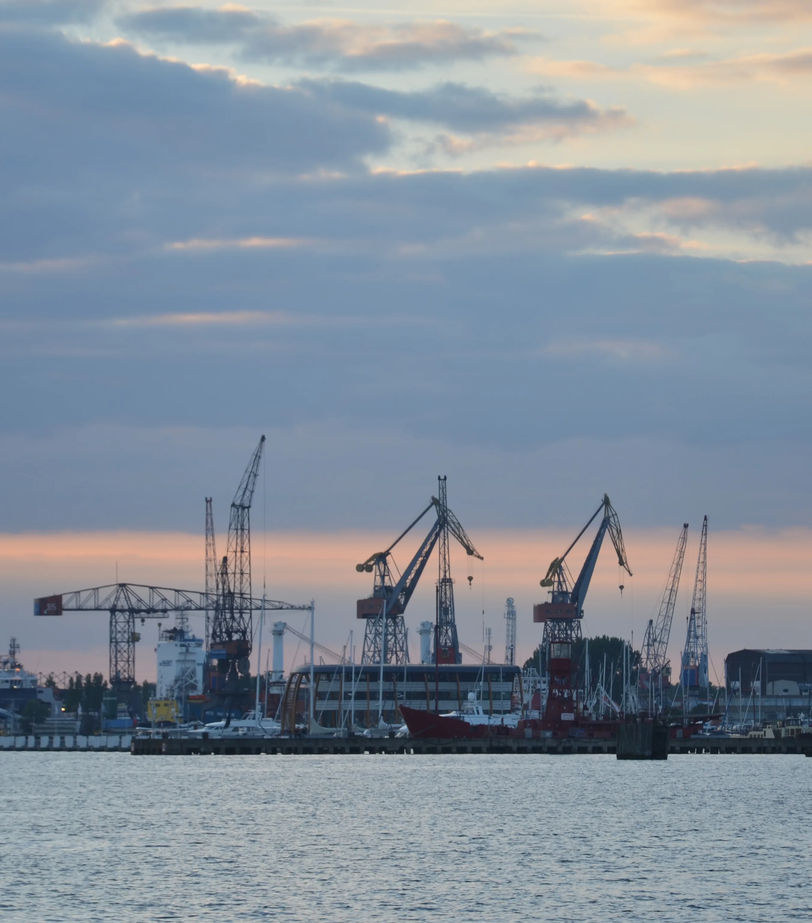 De NDSM-werf in Amsterdam-Noord met grote industriële loodsen en streetart op de gevels langs het IJ